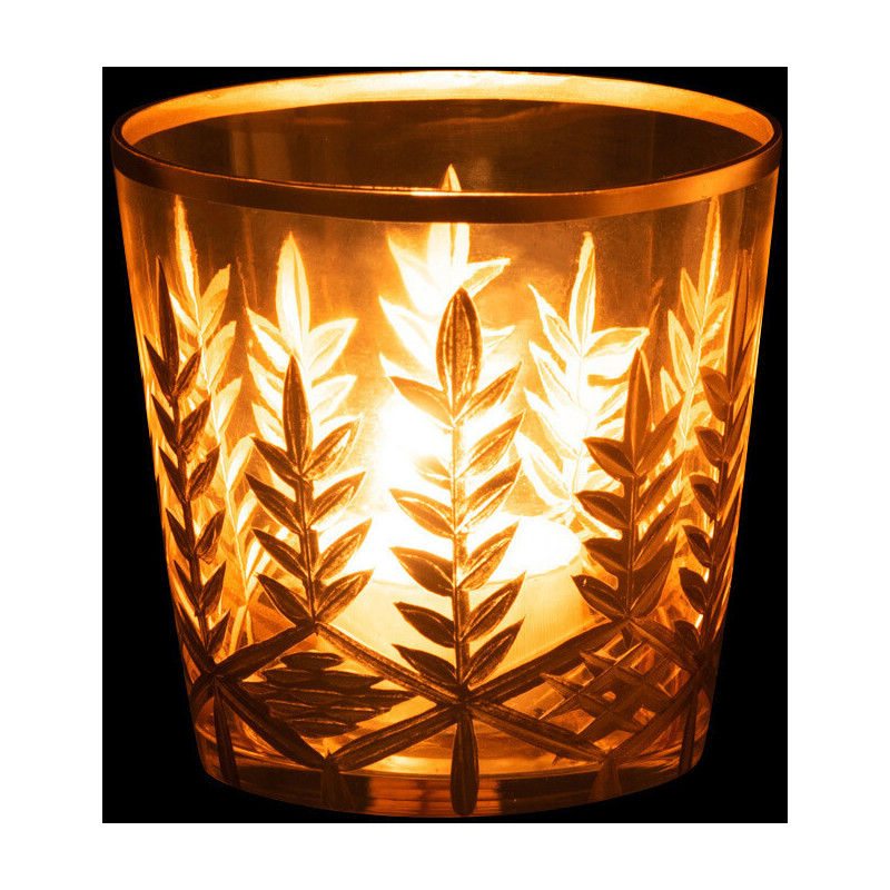 Photophore en verre transparent motifs doré Ø9,5 x H9,5 cm Chloe 