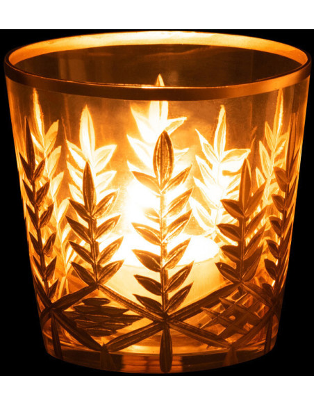 Photophore en verre transparent motifs doré Ø9,5 x H9,5 cm Chloe 