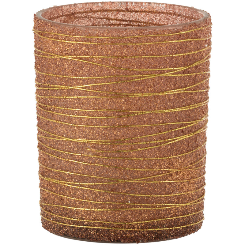 Photophore en verre terracotta lignes dorées Ø10 x H12 cm Soléa 