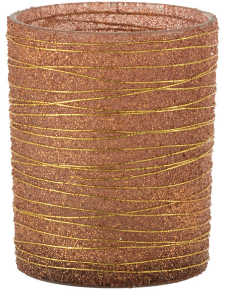 Photophore en verre terracotta lignes dorées Ø10 x H12 cm Soléa 