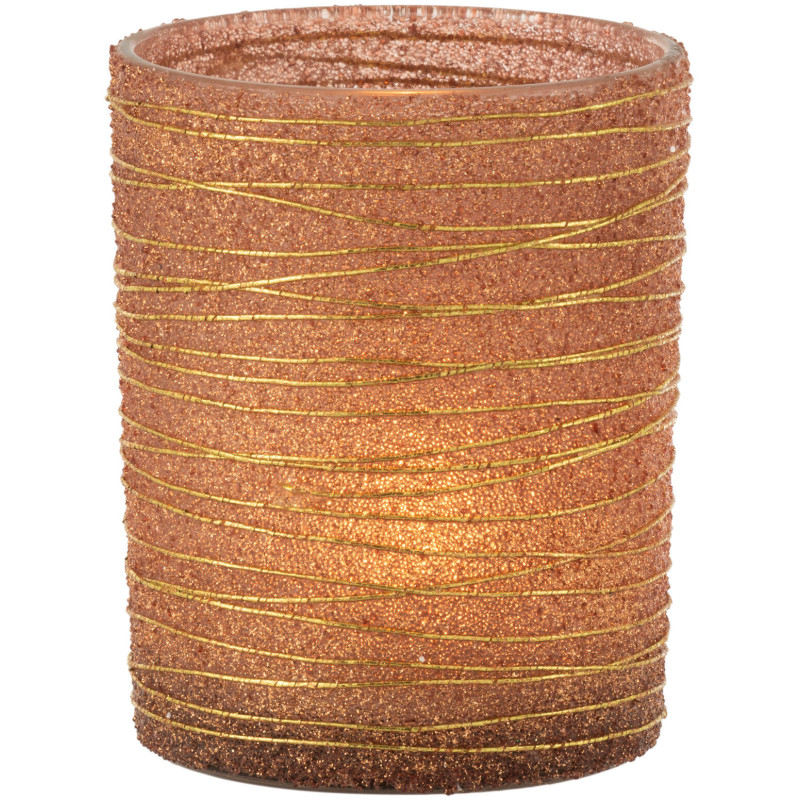 Photophore en verre terracotta lignes dorées Ø10 x H12 cm Soléa 