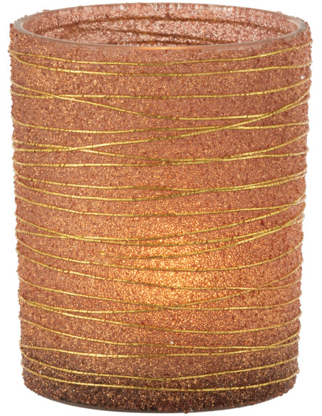 Photophore en verre terracotta lignes dorées Ø10 x H12 cm Soléa 
