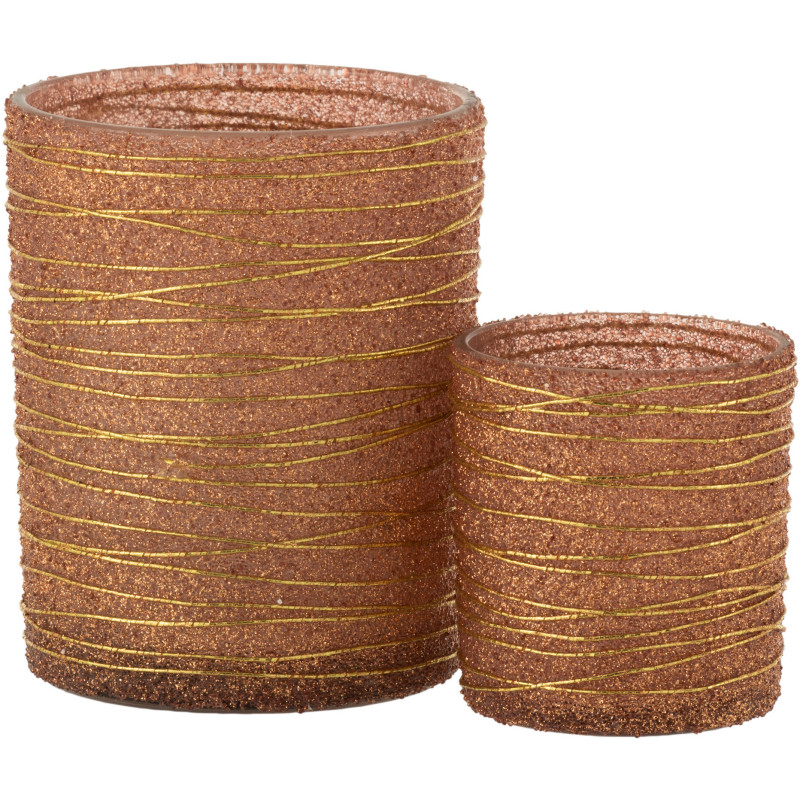 Photophore en verre terracotta lignes dorées Ø10 x H12 cm Soléa 