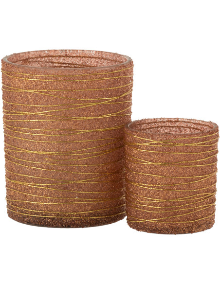 Photophore en verre terracotta lignes dorées Ø10 x H12 cm Soléa 