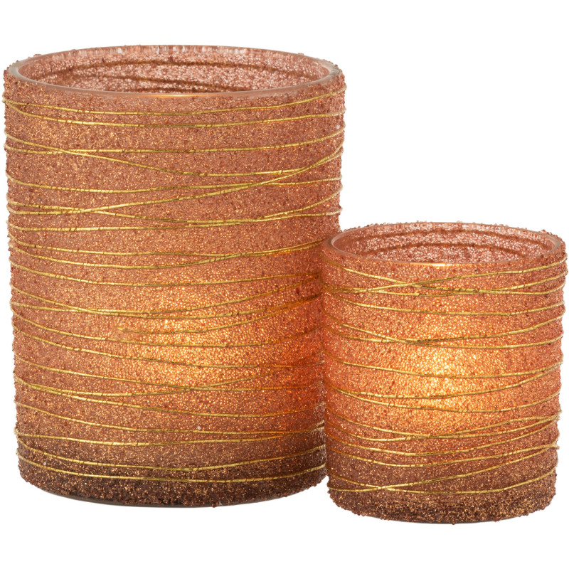 Photophore en verre terracotta lignes dorées Ø10 x H12 cm Soléa 