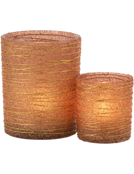 Photophore en verre terracotta lignes dorées Ø10 x H12 cm Soléa 