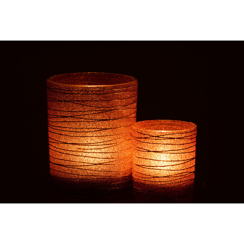 Photophore en verre terracotta lignes dorées Ø10 x H12 cm Soléa 