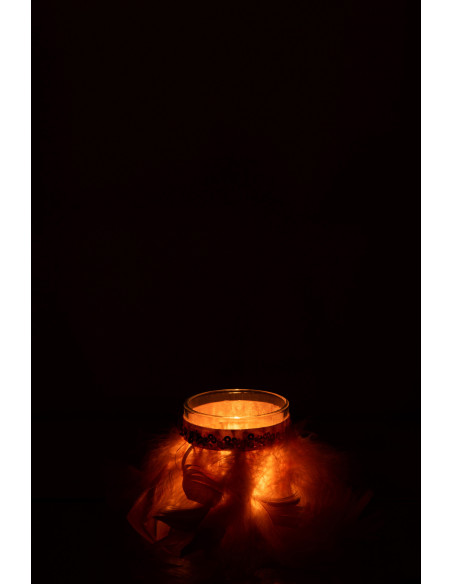 Photophore en verre transparent plumes rose poudré Ø6 x H7,5 cm Pluméa 