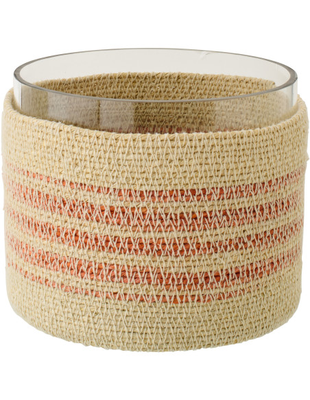 Photophore en fibres naturelles et verre terracotta Ø15 cm Marévia 