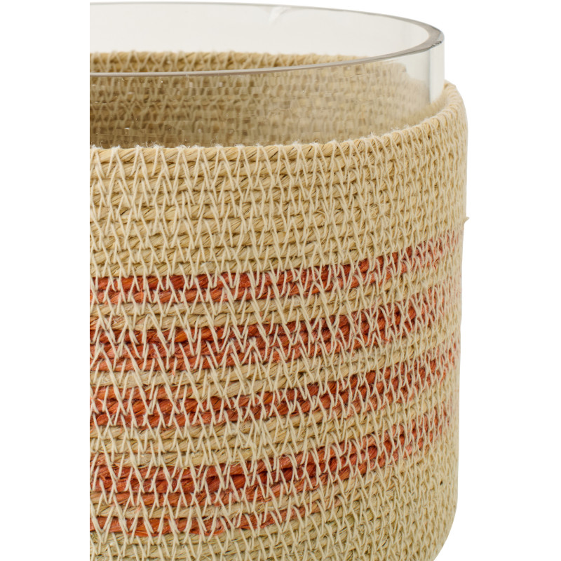 Photophore en fibres naturelles et verre terracotta Ø15 cm Marévia 