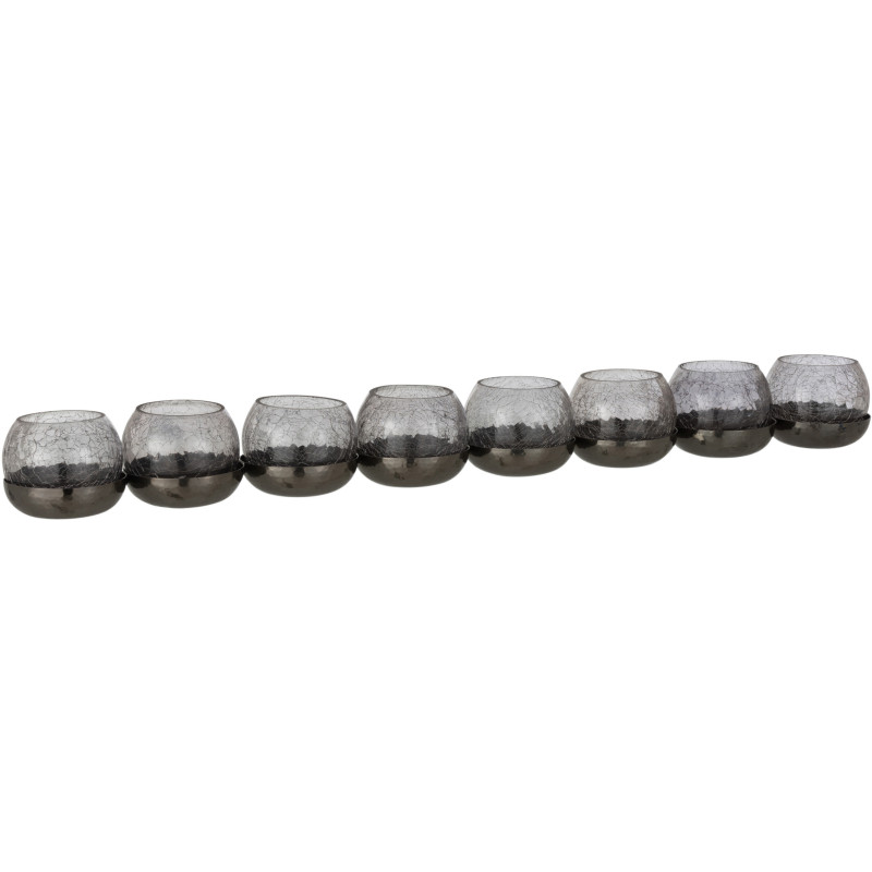 Photophore 8 boules en verre craquelé noir support métal L71 cm Orbélis 