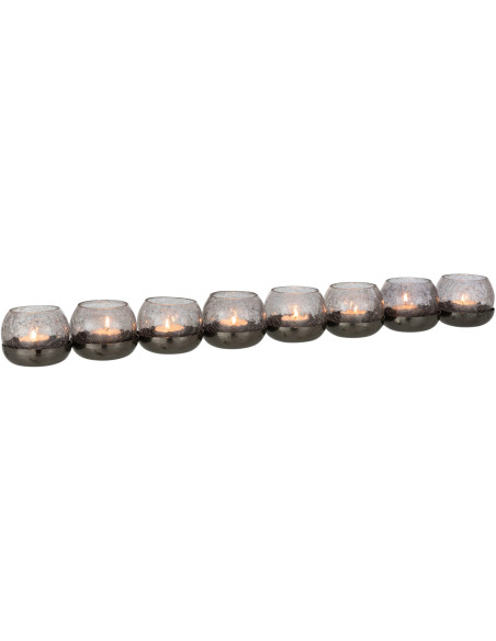 Photophore 8 boules en verre craquelé noir support métal L71 cm Orbélis 