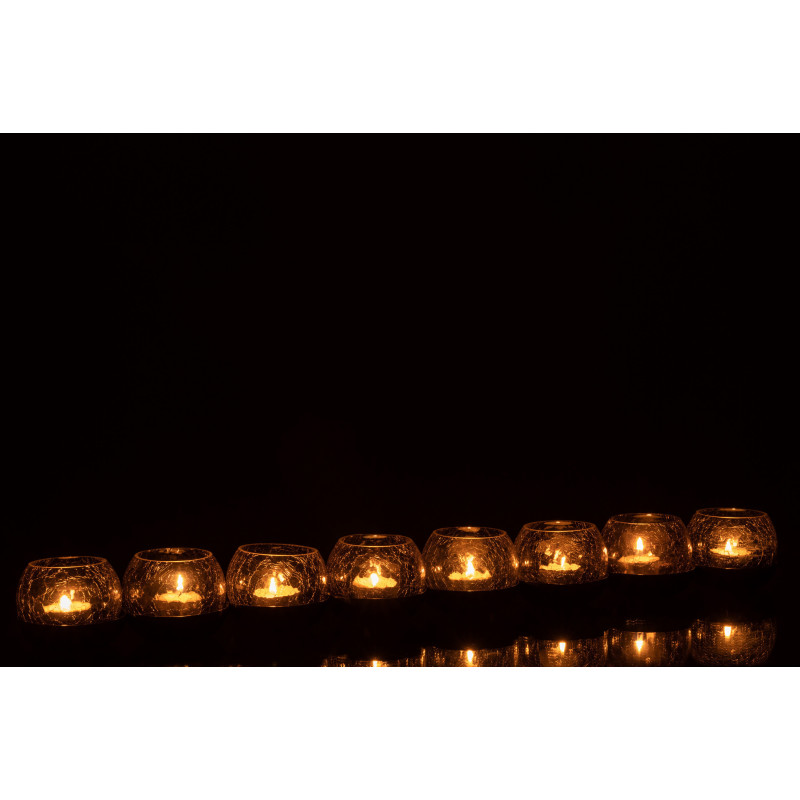 Photophore 8 boules en verre craquelé noir support métal L71 cm Orbélis 