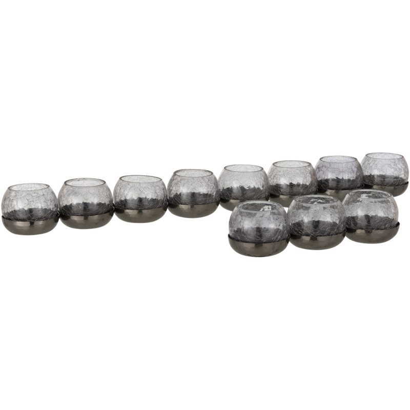 Photophore 8 boules en verre craquelé noir support métal L71 cm Orbélis 