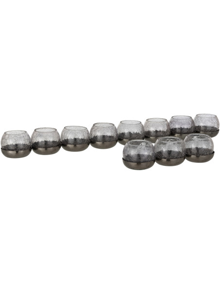 Photophore 8 boules en verre craquelé noir support métal L71 cm Orbélis 