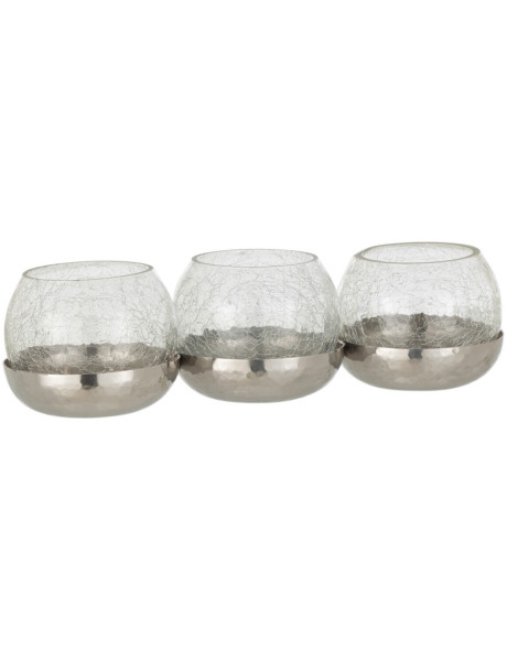 Photophore triple boules en verre craquelé support métal L27 cm Orbélis 