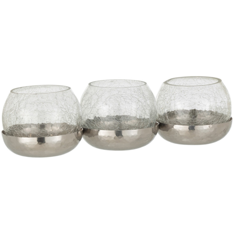 Photophore triple boules en verre craquelé support métal L27 cm Orbélis 