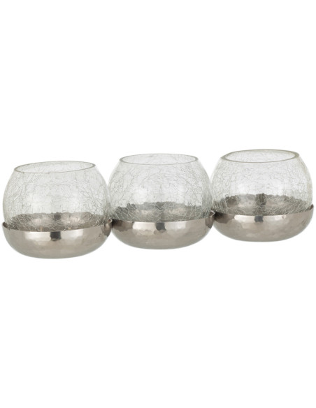 Photophore triple boules en verre craquelé support métal L27 cm Orbélis 