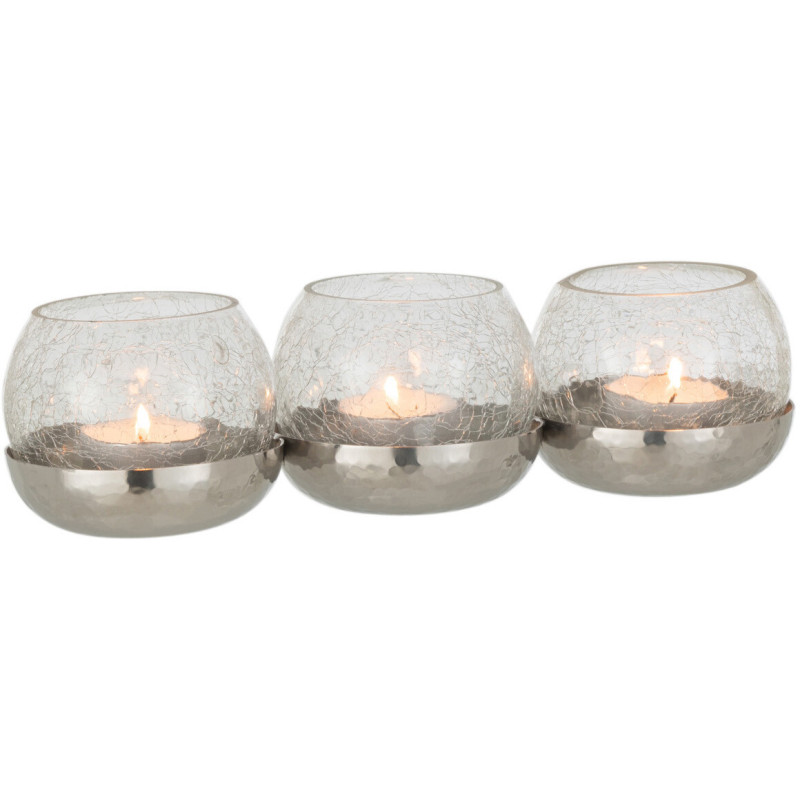 Photophore triple boules en verre craquelé support métal L27 cm Orbélis 