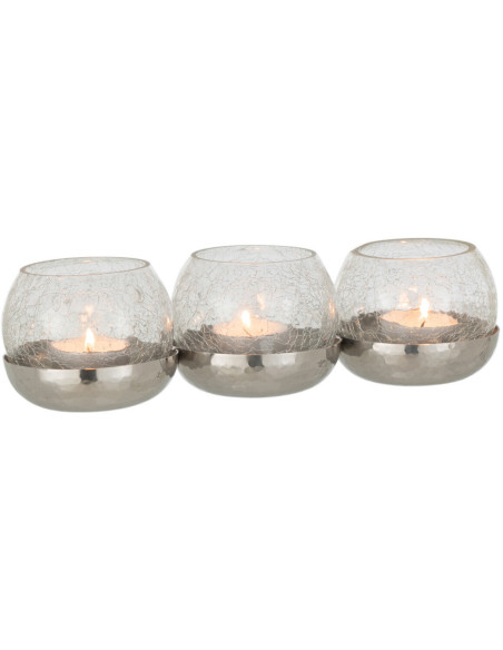 Photophore triple boules en verre craquelé support métal L27 cm Orbélis 