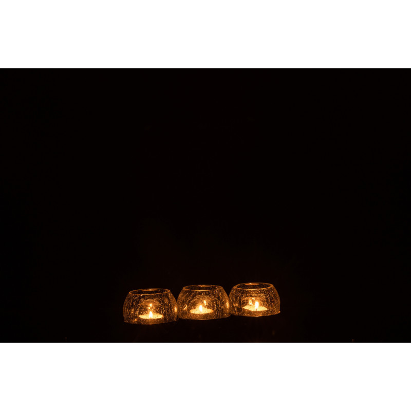 Photophore triple boules en verre craquelé support métal L27 cm Orbélis 