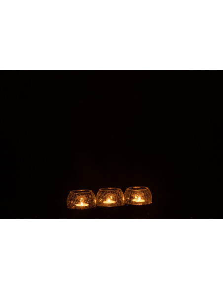 Photophore triple boules en verre craquelé support métal L27 cm Orbélis 