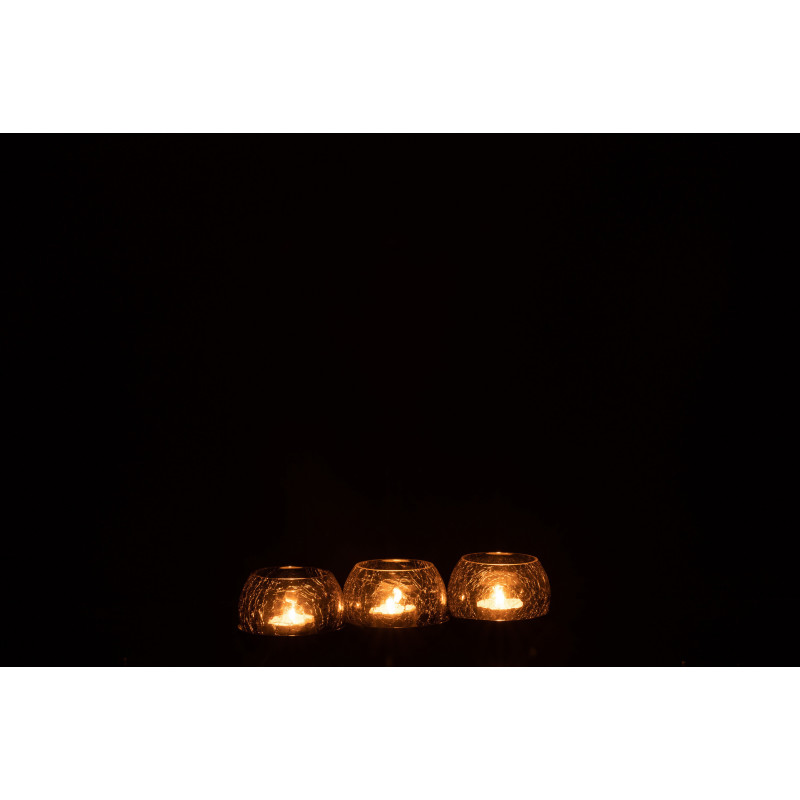 Photophore triple boules en verre craquelé noir support métal L27 cm Orbélis 