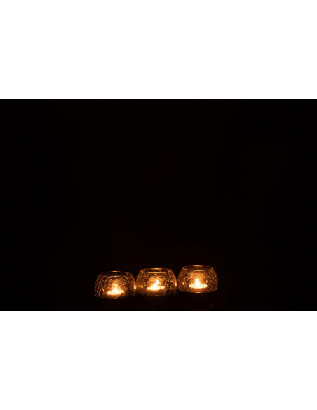 Photophore triple boules en verre craquelé noir support métal L27 cm Orbélis 