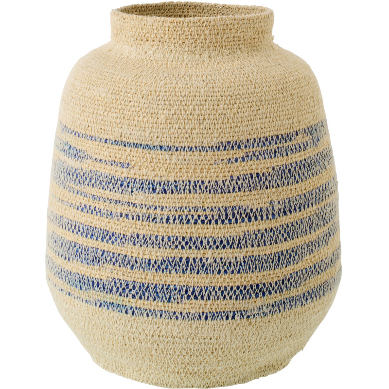 Panier décoratif en fibres naturelles motifs bleu Ø23 x H29 cm Marévia 