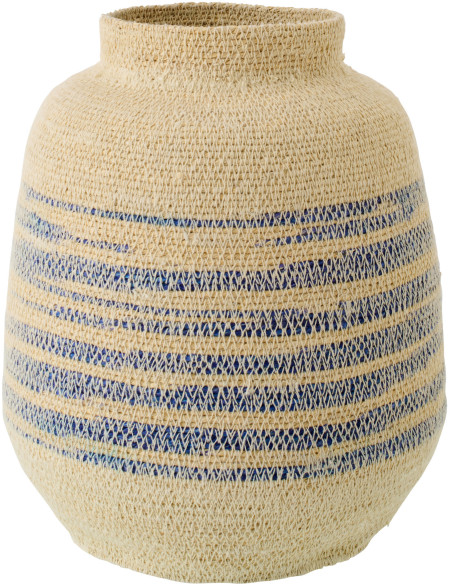 Panier décoratif en fibres naturelles motifs bleu Ø23 x H29 cm Marévia 