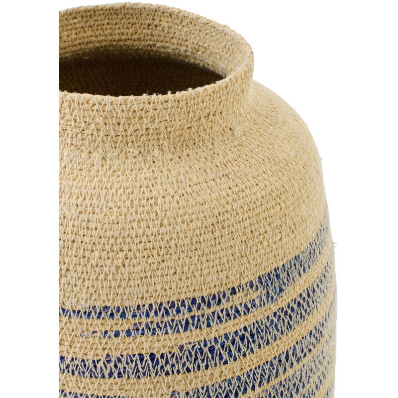 Panier décoratif en fibres naturelles motifs bleu Ø23 x H29 cm Marévia 