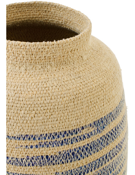 Panier décoratif en fibres naturelles motifs bleu Ø23 x H29 cm Marévia 