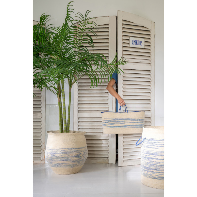 Panier haut avec anses en fibres naturelles motifs bleu H60 cm Marévia 