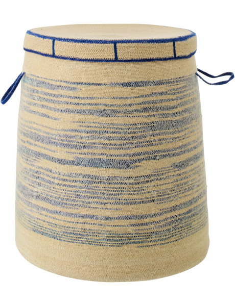 Panier coffre avec couvercle et anses fibres naturelles motifs bleu Ø51 x H60 cm Marévia 