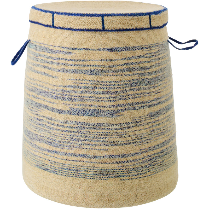 Panier coffre avec couvercle et anses fibres naturelles motifs bleu Ø51 x H60 cm Marévia 