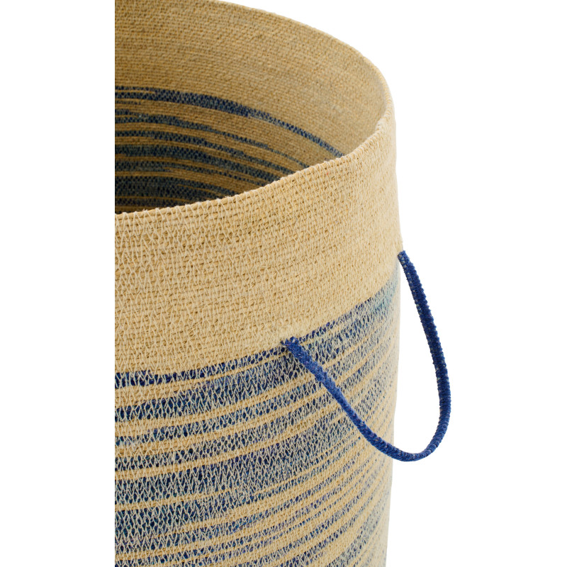 Panier coffre avec couvercle et anses fibres naturelles motifs bleu Ø51 x H60 cm Marévia 