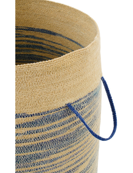 Panier coffre avec couvercle et anses fibres naturelles motifs bleu Ø51 x H60 cm Marévia 