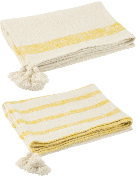 Lot de 2 plaids lignes jaunes et écru 130 x 180 cm coton Solyra 