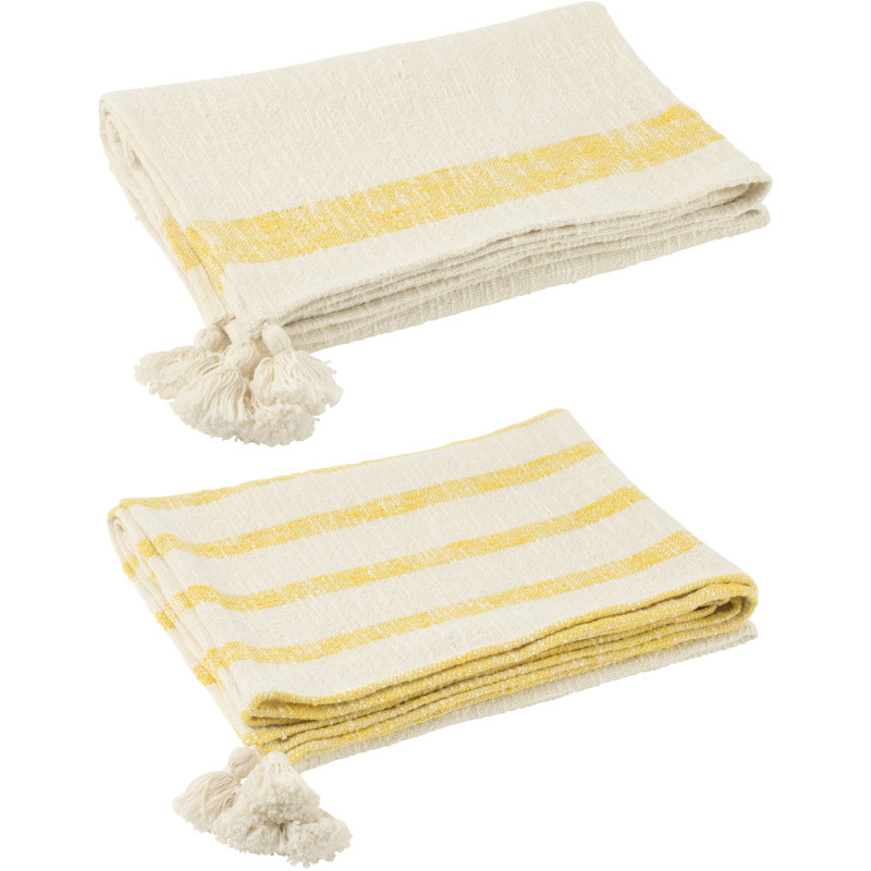 Lot de 2 plaids lignes jaunes et écru 130 x 180 cm coton Solyra 