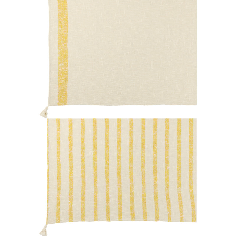 Lot de 2 plaids lignes jaunes et écru 130 x 180 cm coton Solyra 