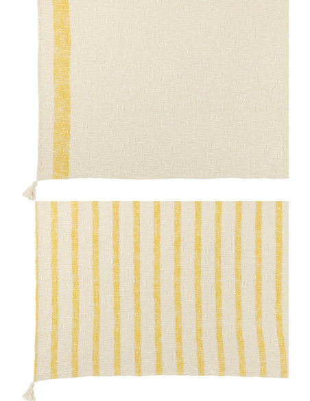 Lot de 2 plaids lignes jaunes et écru 130 x 180 cm coton Solyra 