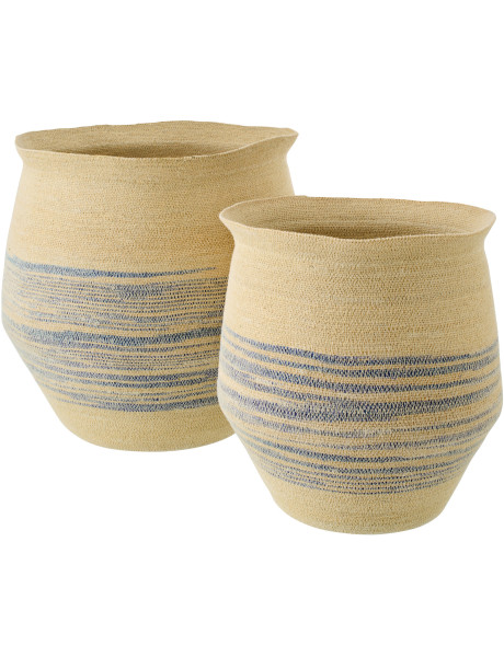 Lot de 2 paniers décoratifs en fibres naturelles motifs bleu Marévia Ø53 et Ø43 cm 