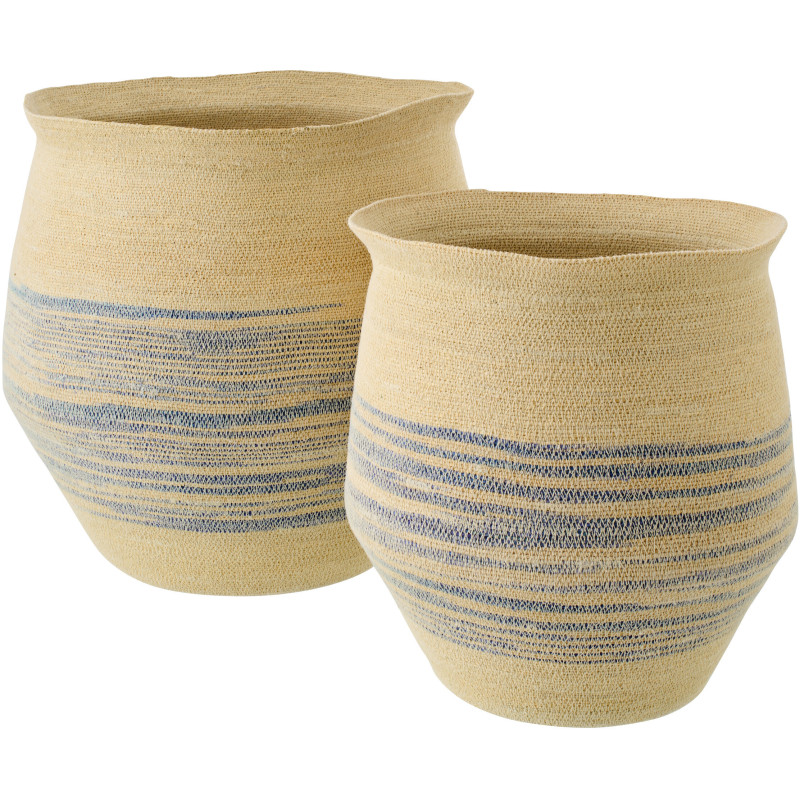 Lot de 2 paniers décoratifs en fibres naturelles motifs bleu Marévia Ø53 et Ø43 cm 