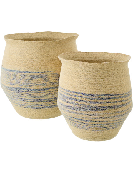 Lot de 2 paniers décoratifs en fibres naturelles motifs bleu Marévia Ø53 et Ø43 cm 