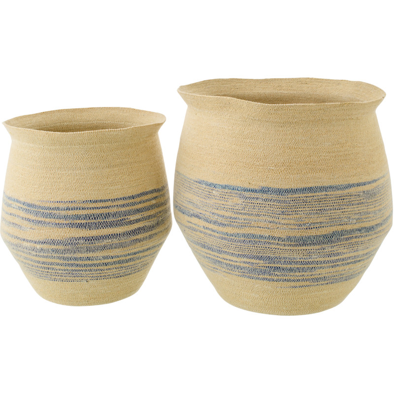 Lot de 2 paniers décoratifs en fibres naturelles motifs bleu Marévia Ø53 et Ø43 cm 