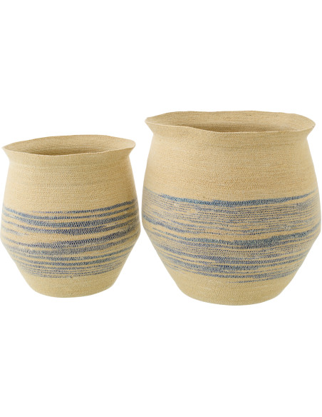 Lot de 2 paniers décoratifs en fibres naturelles motifs bleu Marévia Ø53 et Ø43 cm 