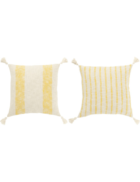 Lot de 2 coussins carrés lignes jaunes et écru 45 x 45 cm coton déhoussable Solyra 