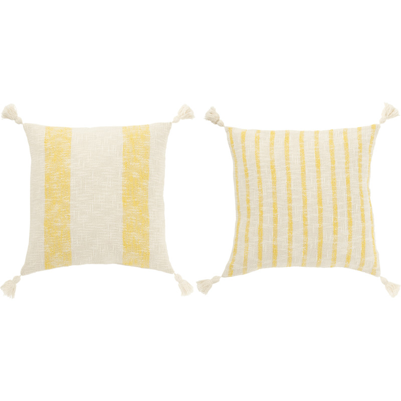 Lot de 2 coussins carrés lignes jaunes et écru 45 x 45 cm coton déhoussable Solyra 