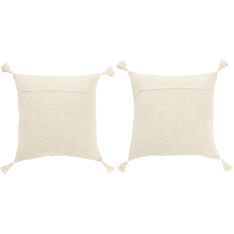 Lot de 2 coussins carrés lignes jaunes et écru 45 x 45 cm coton déhoussable Solyra 