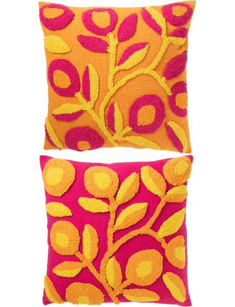 Lot de 2 coussins carrés broderie florale multicolore 50 x 50 cm coton déhoussable Soléria 